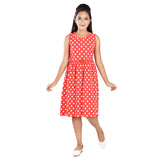 Clothe Funn Girls Sleevless Frock, Red Polka