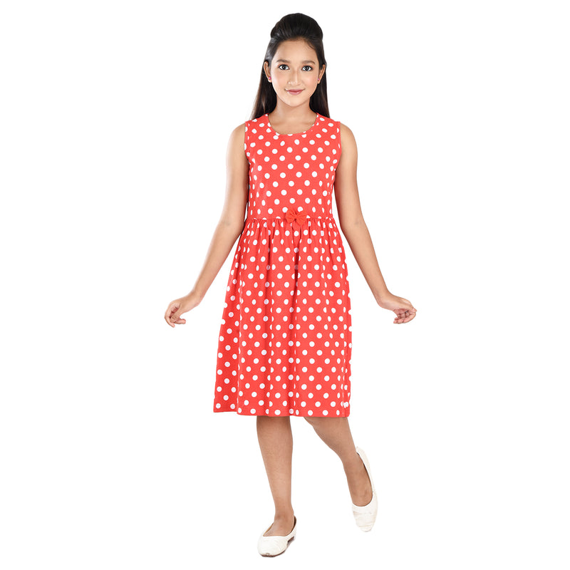 Clothe Funn Girls Sleevless Frock, Red Polka