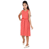 Clothe Funn Girls Sleevless Frock, Red Polka