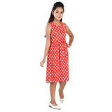 Clothe Funn Girls Sleevless Frock, Red Polka