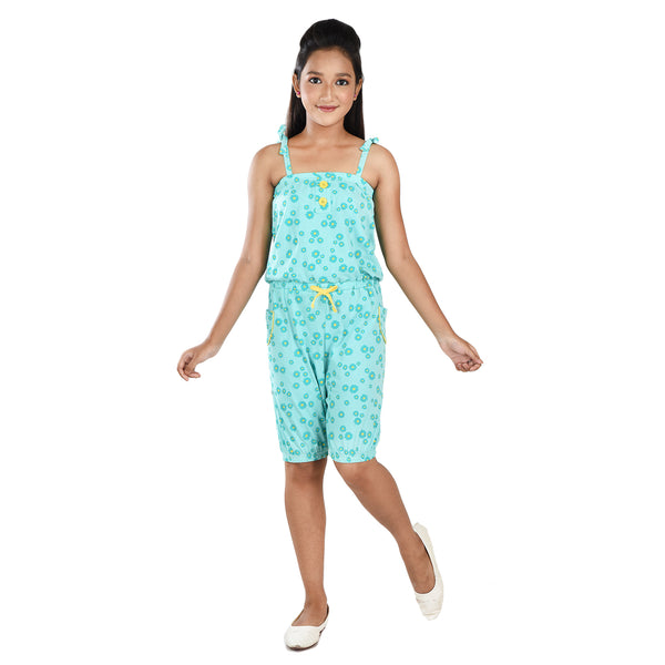 Clothe Funn Girls Jumpsuit, Mint Green AOP