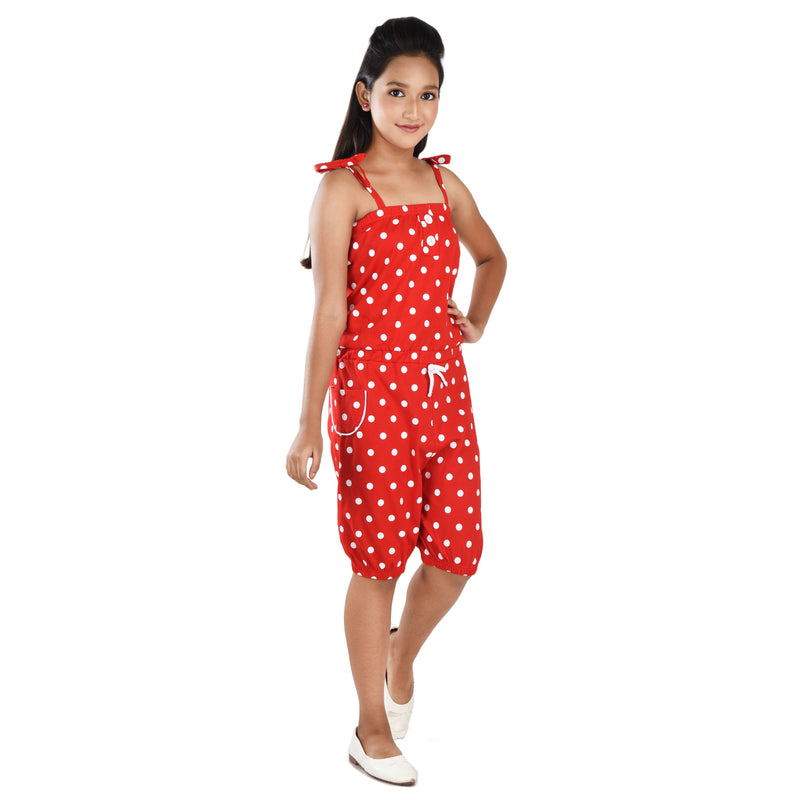 Clothe Funn Girls Jumpsuit, Red Polka