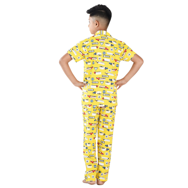 Clothe Funn Boys Night Suit, Yellow Multi AOP