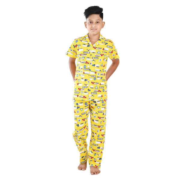 Clothe Funn Boys Night Suit, Yellow Multi AOP