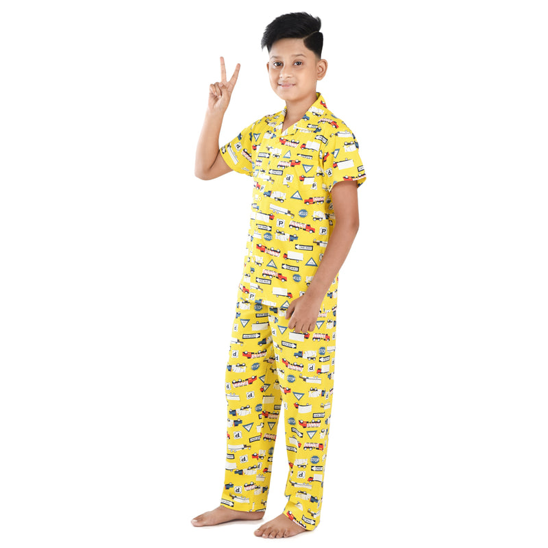 Clothe Funn Boys Night Suit, Yellow Multi AOP