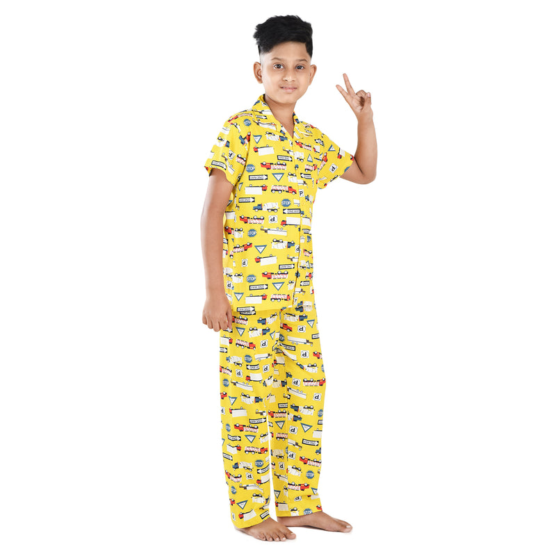 Clothe Funn Boys Night Suit, Yellow Multi AOP