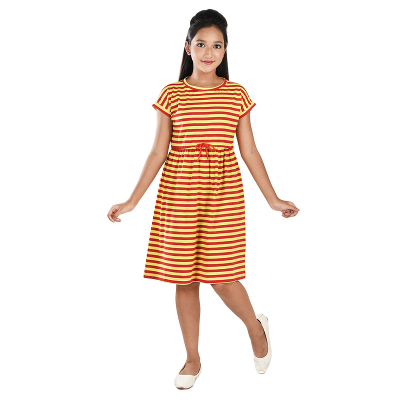 Clothe Funn Girls Frock, Red/Yellow Stripes