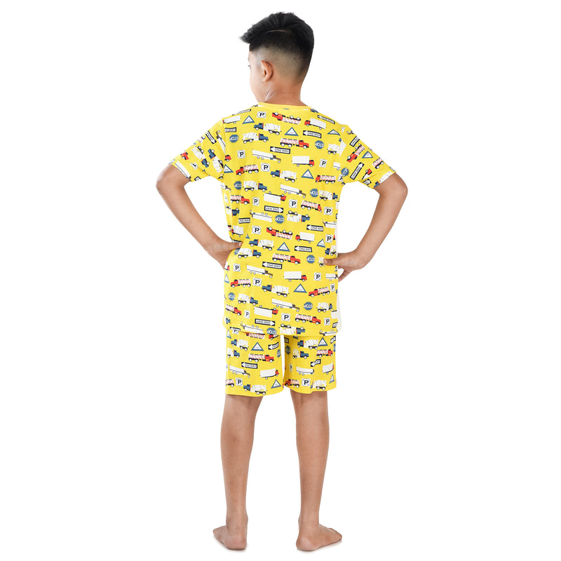 Clothe funn Boys Coordinate Set,Boys Nightwear Set, Yellow AOP