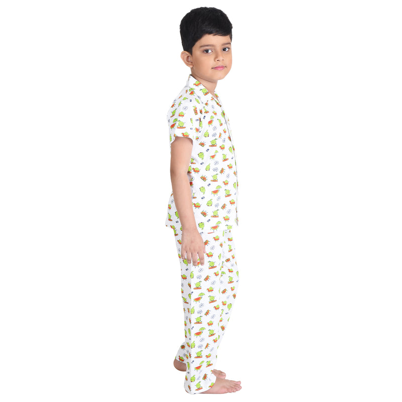 Clothe Funn Boys Night Suit, White AOP