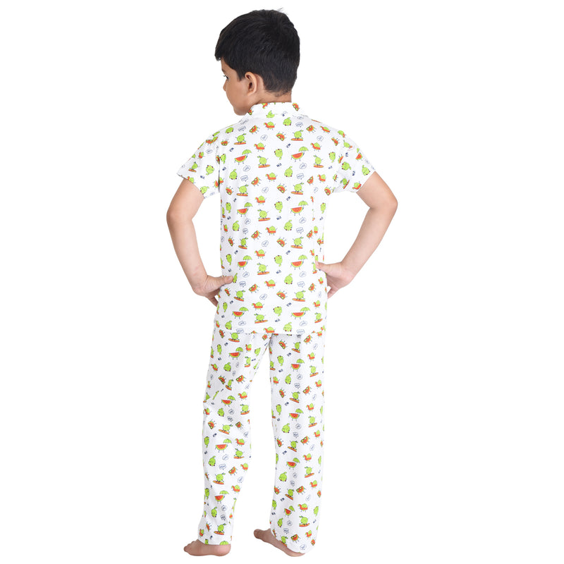 Clothe Funn Boys Night Suit, White AOP