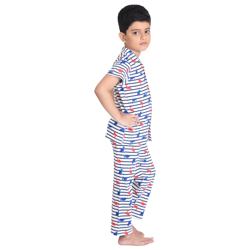 Clothe Funn Boys Night Suit, White Stripes