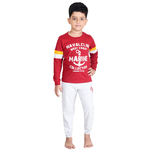 Clothe Funn Boys Set, Maroon/Ecru