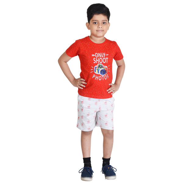 Clothe Funn Boys Set, Red/Ecru AOP