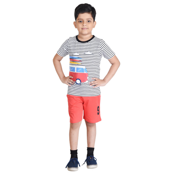 Clothe Funn Boys Set, Stripes/Coral