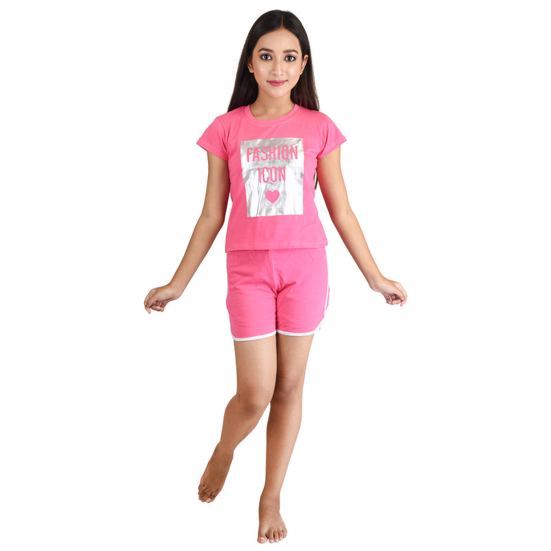 Clothe Funn Girls Crop Top Set, Pink