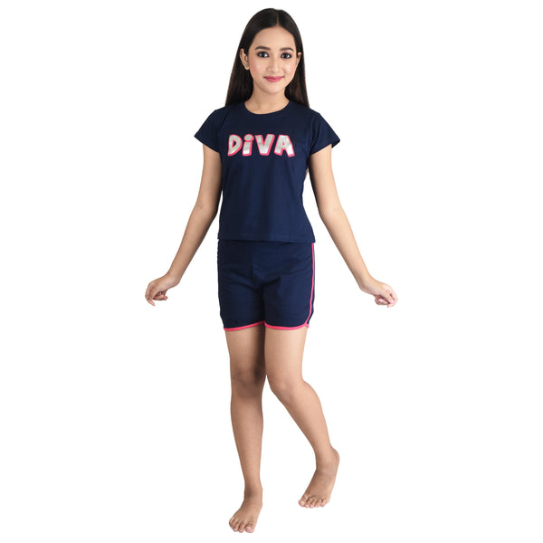 Clothe Funn Girls Crop Top Set, Navy-Diva