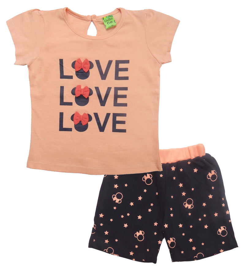 Clothe Funn Baby Girls Coordinate Set, Peach/Navy