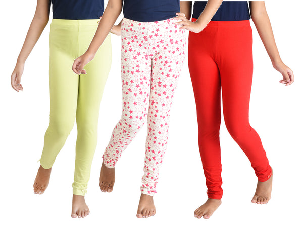 Clothe Funn Girls Leggings, Red/Lime/Off-White