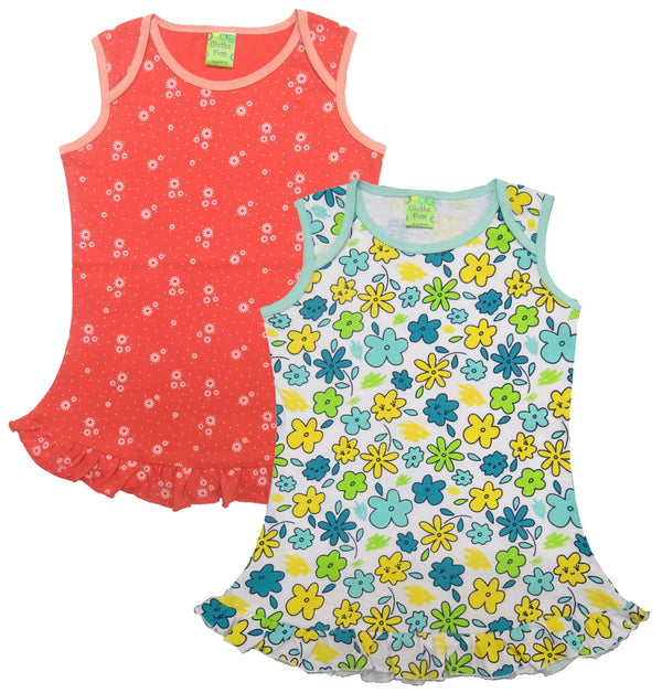 Clothe Funn Baby Girls Frock,Coral AOP/White AOP (Pack of 2)