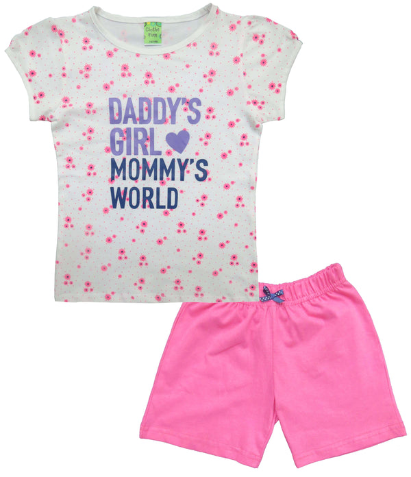 Clothe Funn Girls Set, White AOP,Fuschia