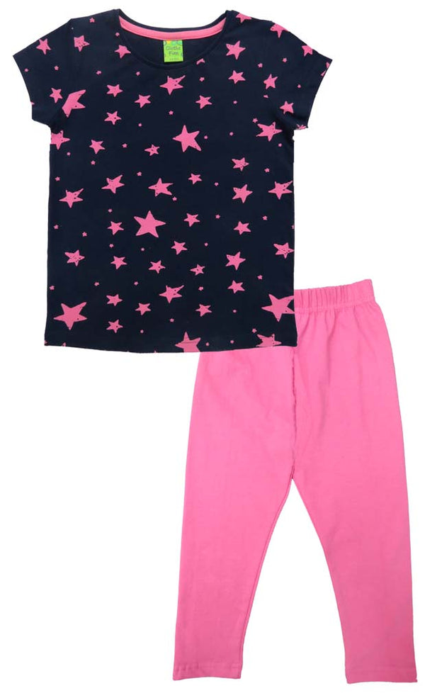 Clothe Funn Girls Cotton Night Suit Set, Coordinate Set, Navy/Pink