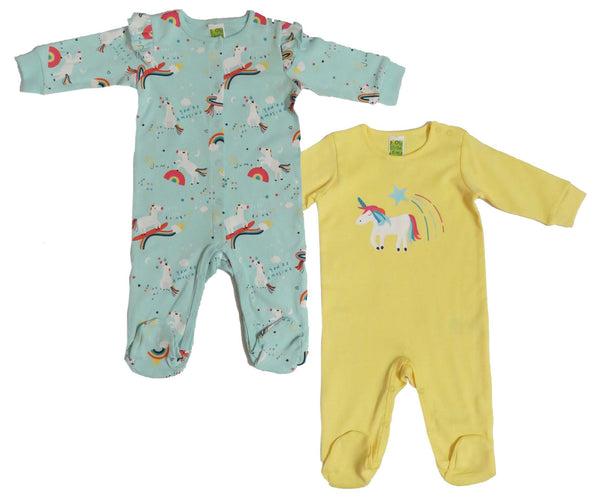 Clothe funn Baby Girls & Boys Sleepsuit, T.Blue/Yellow (Pack Of 2)