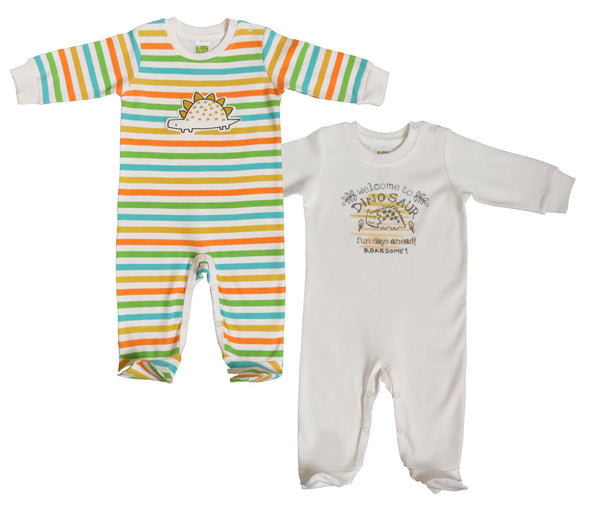 Clothe funn Baby Girls & Boys Sleepsuit, Off-White/Stripes (Pack Of 2)