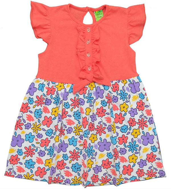 Clothe Funn New Born Baby Girl Dress, Coral/AOP