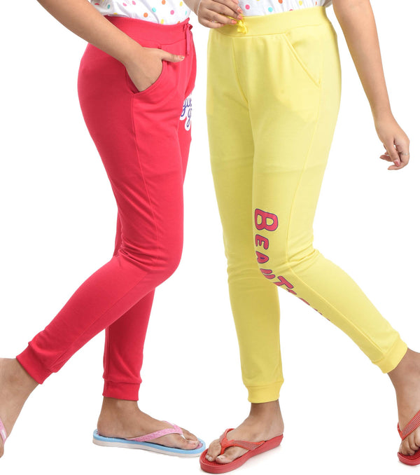 Clothe Funn Girls Track Pant, DriFit, Fuschia/Lemon(Pack of 2)