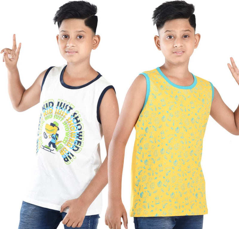 Clothe Funn Boys Sleevless T-shirts, Combo 6