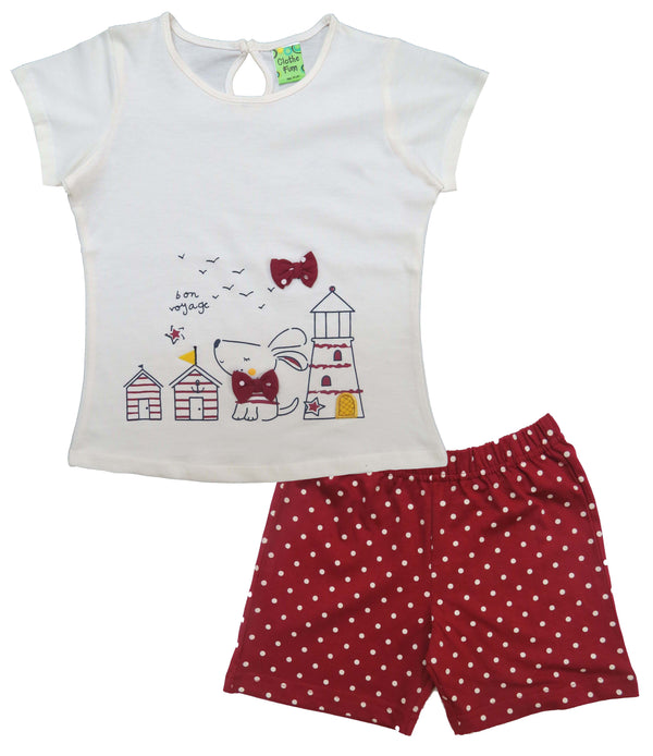 Clothe Funn Baby Girls Coordinate Set, Off White/Maroon