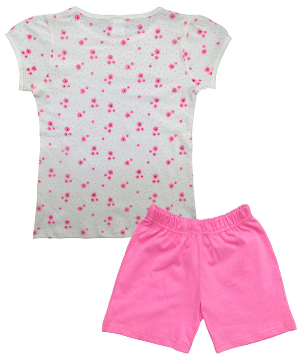 Clothe Funn Girls Set, White AOP,Fuschia